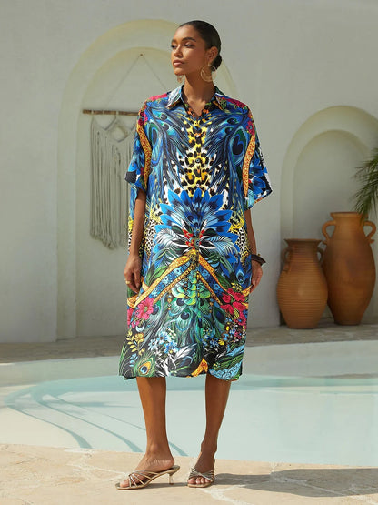 Jungle Wild Party Flowy Chiffon Feather Shirt Dress