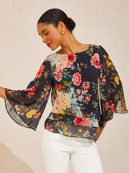 Moonlight Blossom Layered Chiffon Blouse
