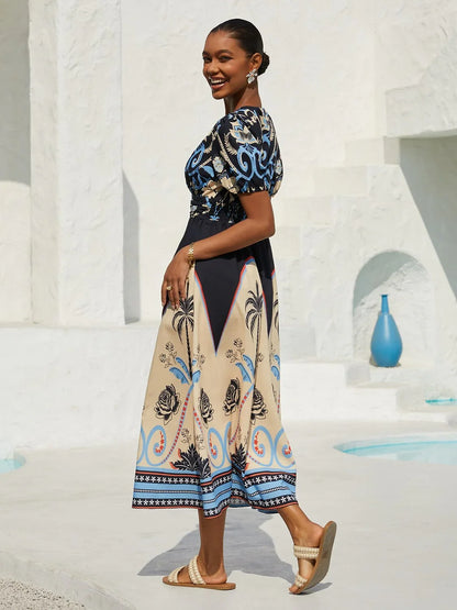 Summer Night Palm Linen-Like Maxi Dress