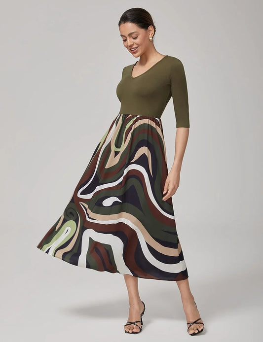 Camouflage Patchwork Modal Knitted Maxi Dress