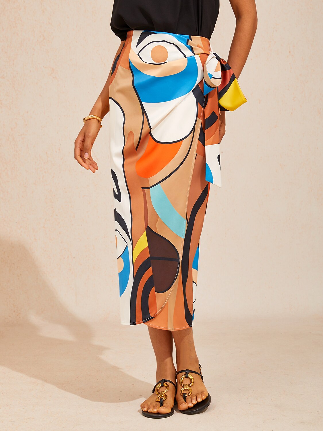 Abstract Art Silky Satin Wrap Skirt