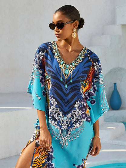 Indigo Tigress Flowy Chiffon Maxi Dress