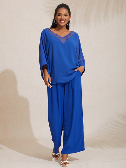 Chiffon Casual Magyar Sleeve Deep V Blouse