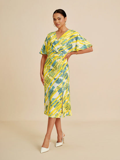 Bold Print Batwing Sleeve Midi Dress