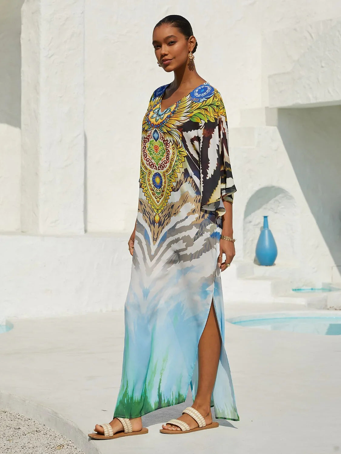 Gradient Tiger Flowy Chiffon Maxi Dress