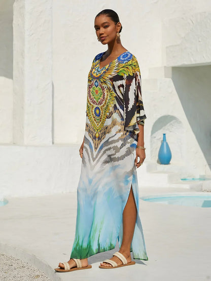 Gradient Tiger Flowy Chiffon Maxi Dress