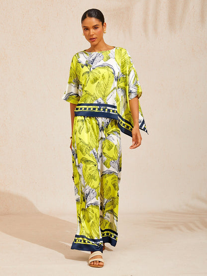Citrus Palm Luxe Silky Satin batwing Top