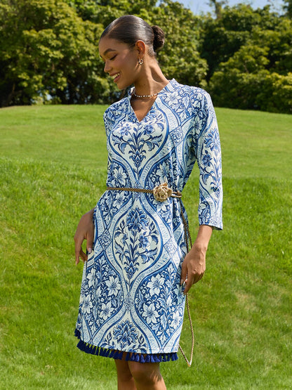 Azure Medallion Stretch Knit Midi Dress