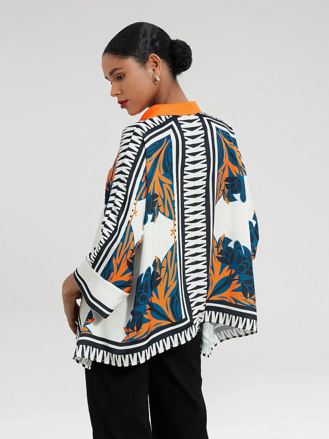 Satin Ethnic Print Block Printing Collar Shirt