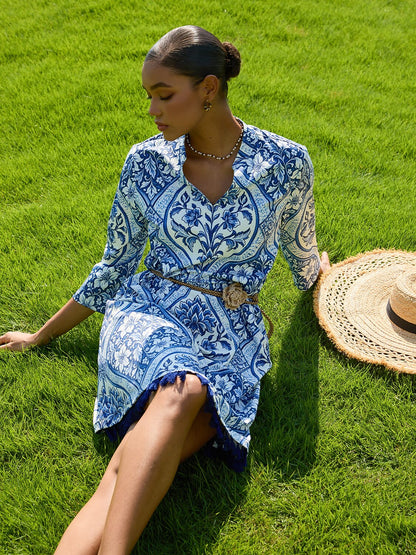 Azure Medallion Stretch Knit Midi Dress