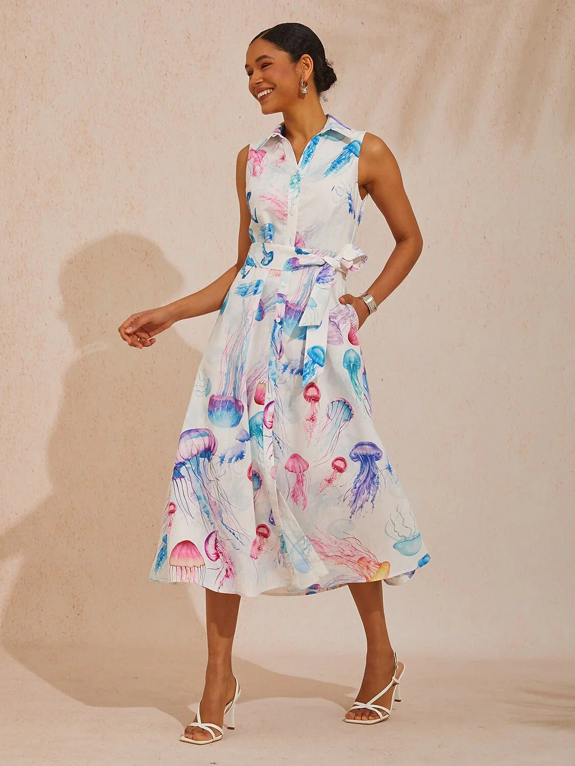 Ethereal Jellyfish Drift Linen Effect Maxi Dress