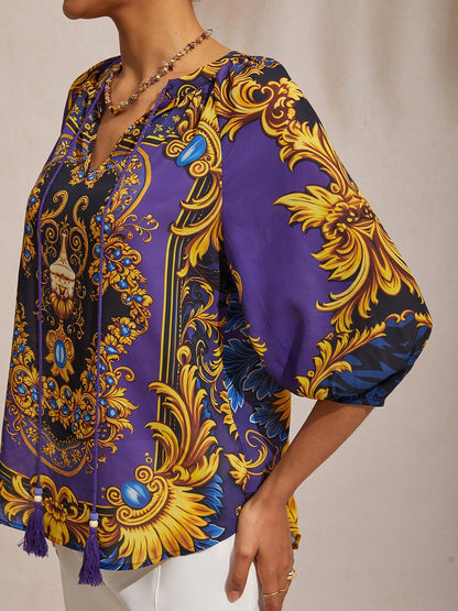 Vintage Baroque Chiffon Raglan Sleeve Blouse