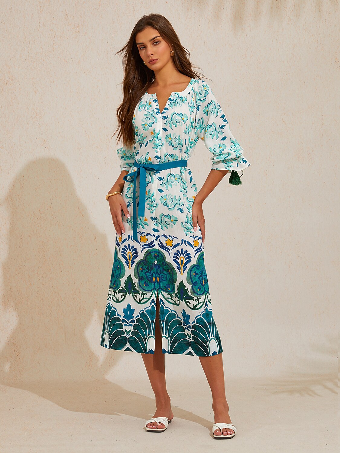 Jade Palace Garden Linen Look Maxi Dress