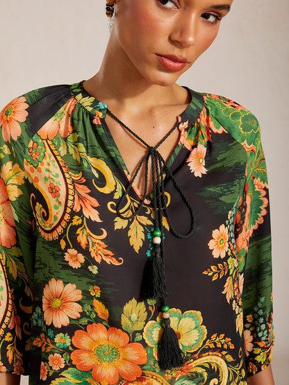 Paisley Bloom  Flowy Chiffon Raglan Sleeve Top