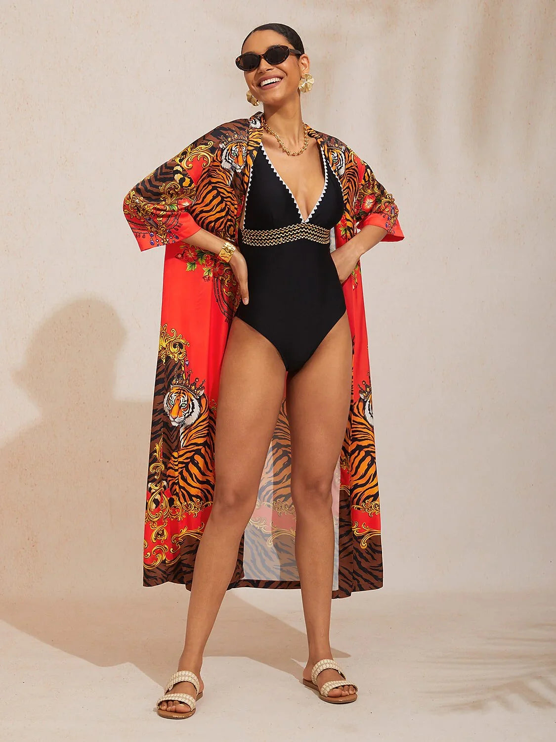 Scarlet Tigress Silky Satin Straight Maxi Cover Up