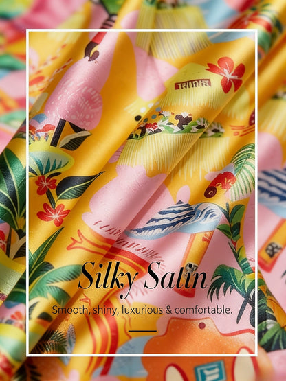 Summer Escape Silky Satin Floral Wide-Leg Pants