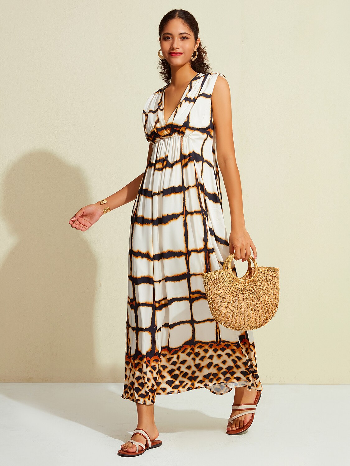 Satin Leopard Print Cross Front Sleeveless Maxi Dress
