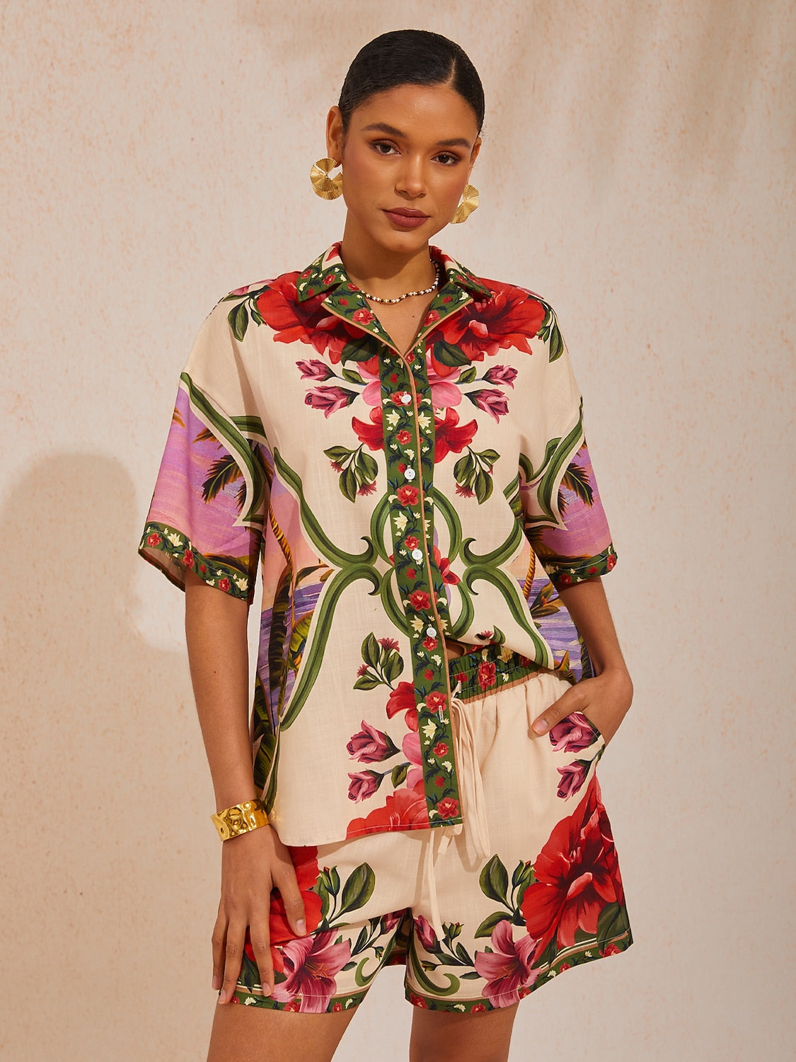 Chemise à imprimé floral Hawaii Palm Airy en lin
