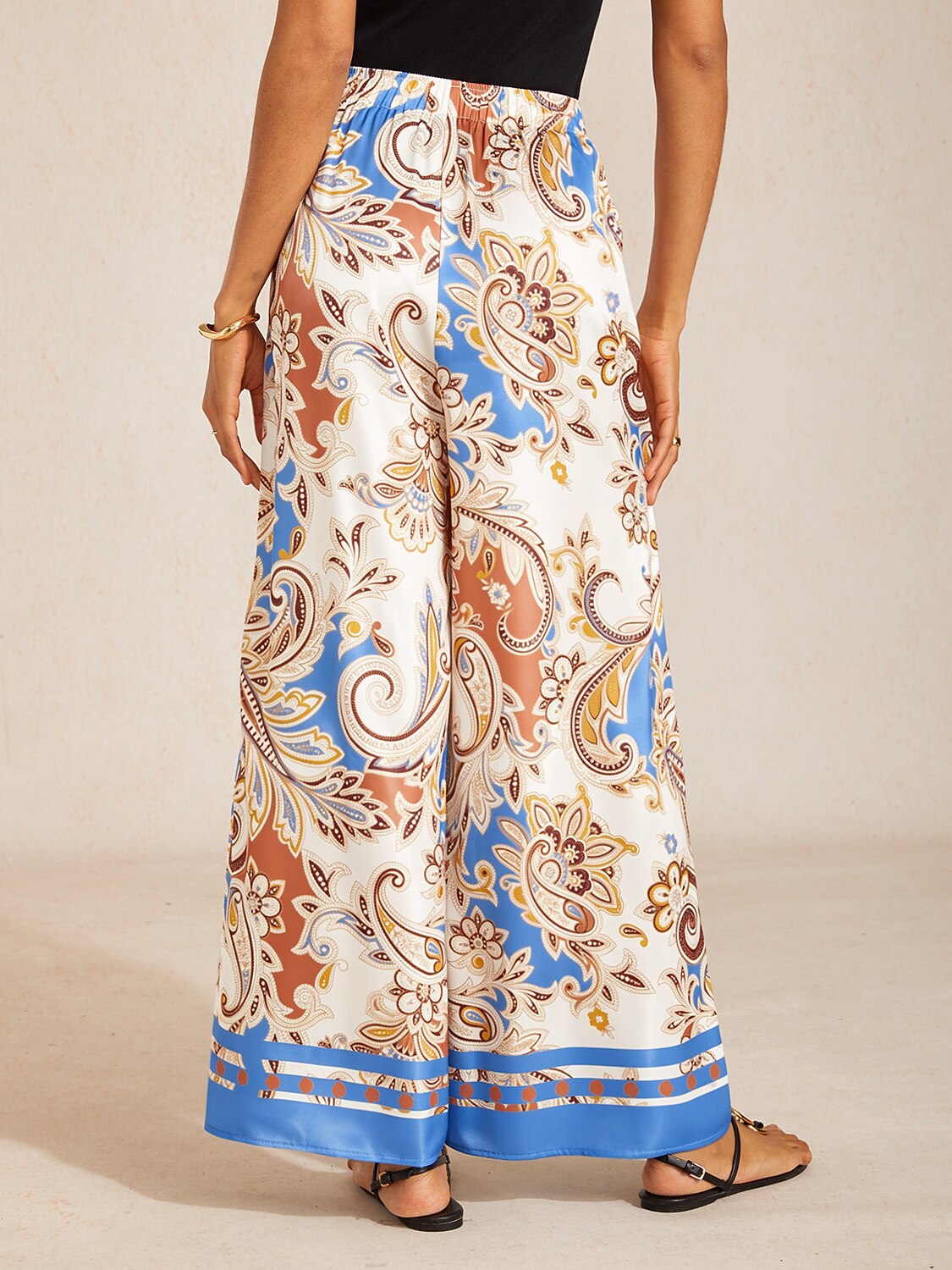 Royal Paisley Flora Satin Wide Leg Pants