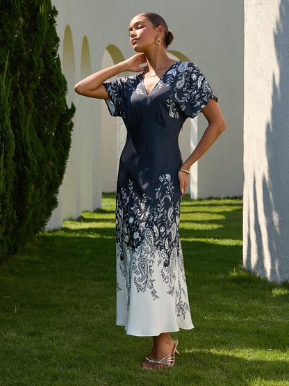 Noir Baroque Party Silky Satin Elegant Maxi Dress