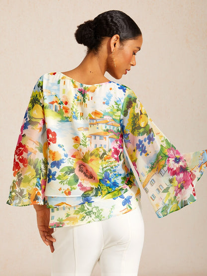 Lavender Paisley Flora Flowy Chiffon Top