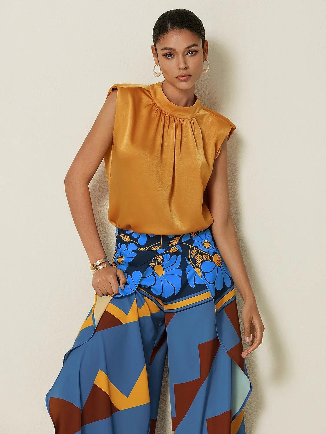Satin Shimmery High Neck Blouse