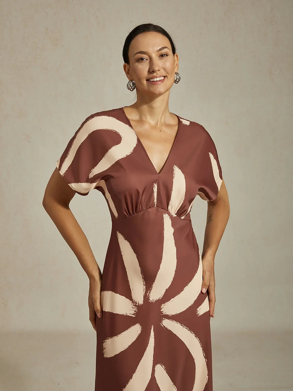Abstract Floral Print Satin Maxi Dress