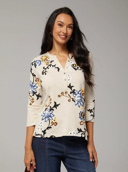 Floral Slub Cotton T shirt