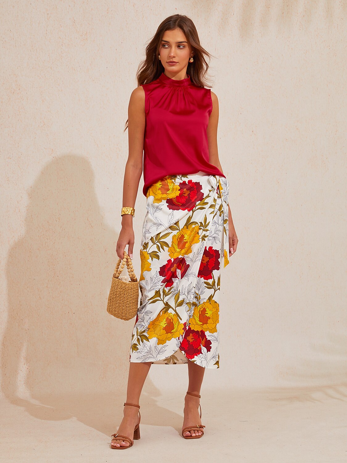 Emerald Rose Garden Silky Satin Wrap Skirt
