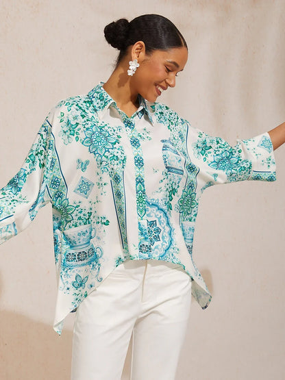 Vintage Leopard Jewelry Silky Satin Dolman Sleeve Shirt