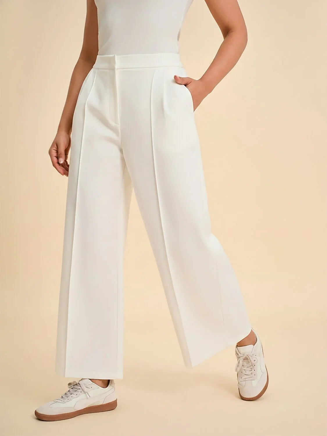 Slight Stretch Twill Elastic Waist Straight Pants