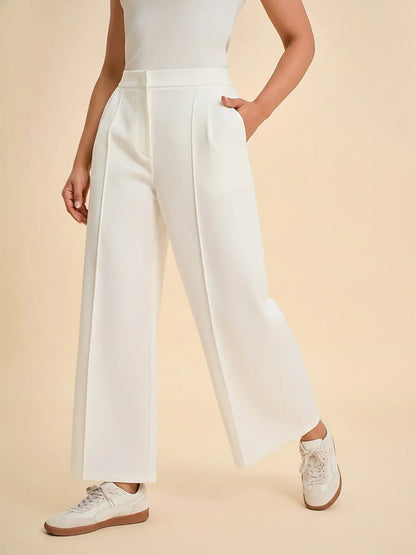 Slight Stretch Twill Elastic Waist Straight Pants