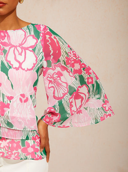 Ocean Bloom Reverie Chiffon-Lagen-Top
