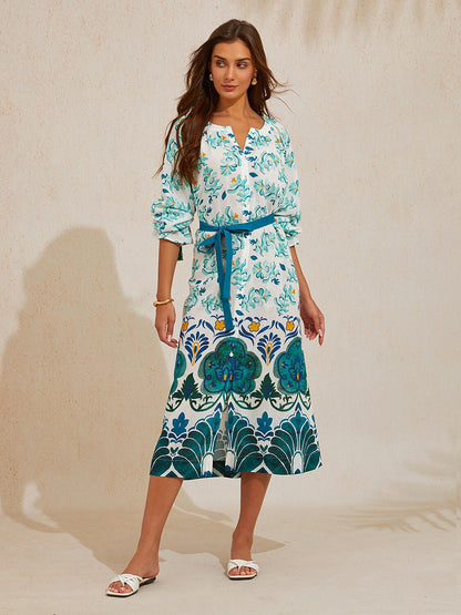 Jade Palace Garden Linen Look Maxi Dress