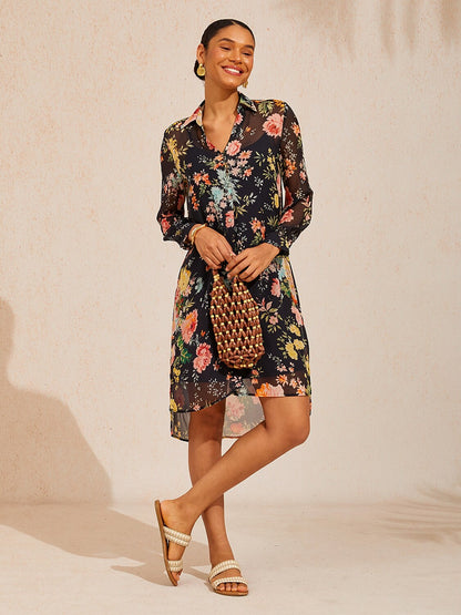 Moonlight Blossom Chiffon Shirt Dress