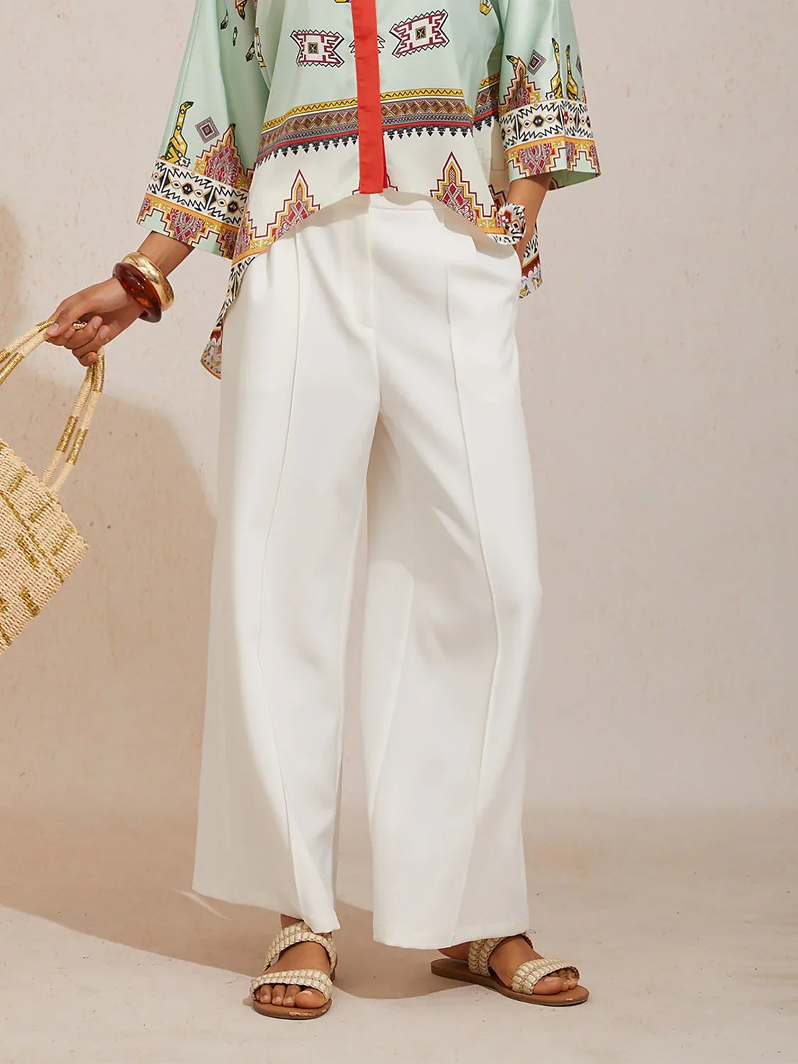 Slight Stretch Twill Elastic Waist Straight Pants