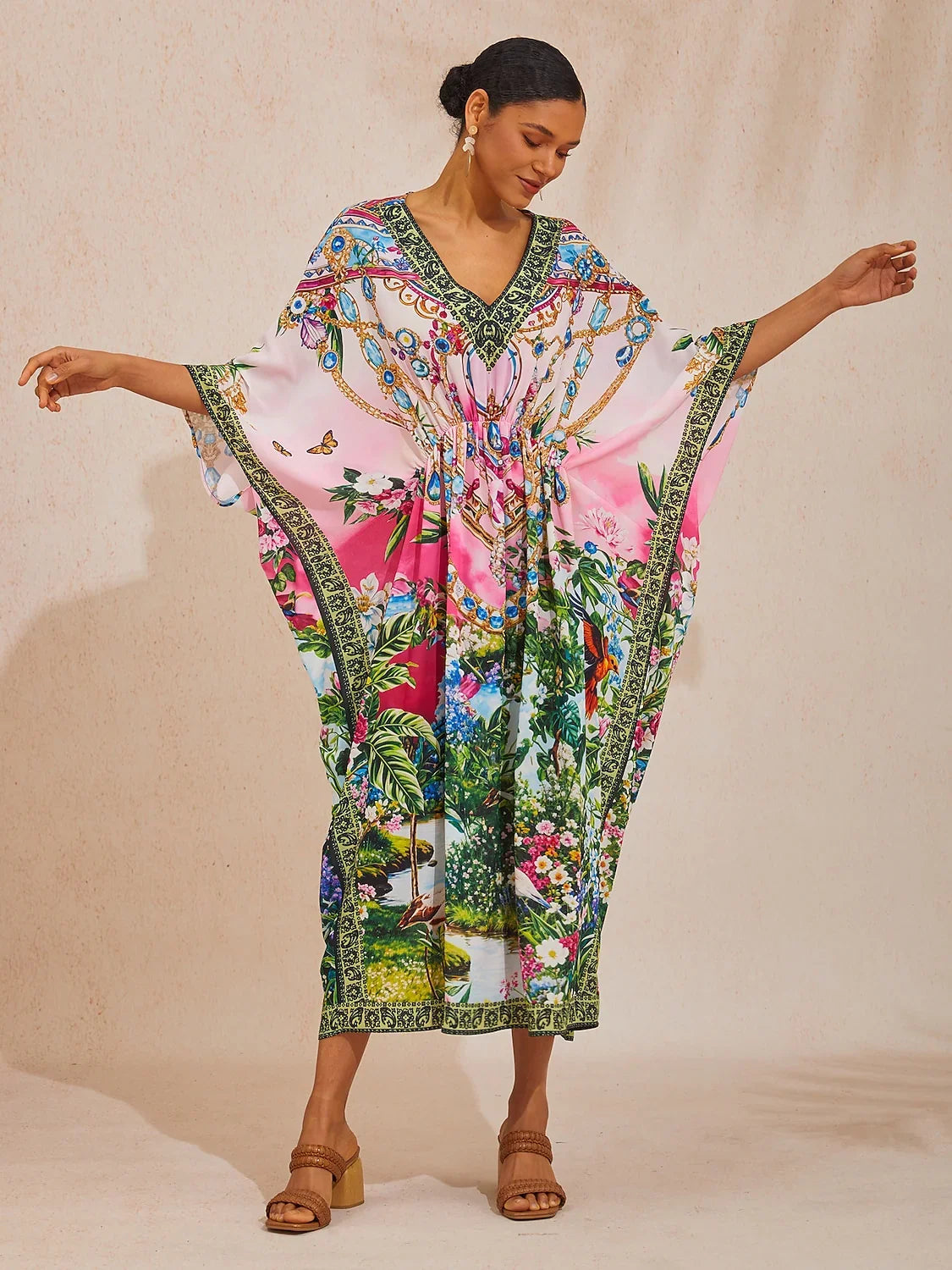 Jungle Party Flowy Chiffon Diamond Kaftan