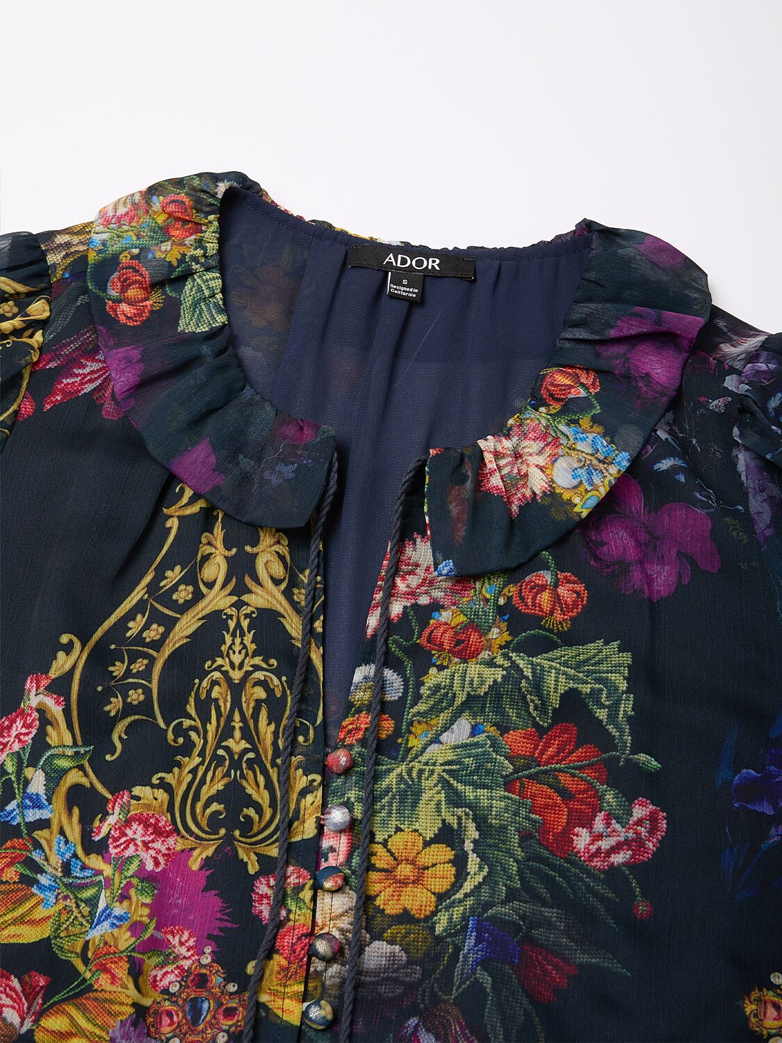 Midnight Jewel Bloom Flowy Chiffon Maxi Dress
