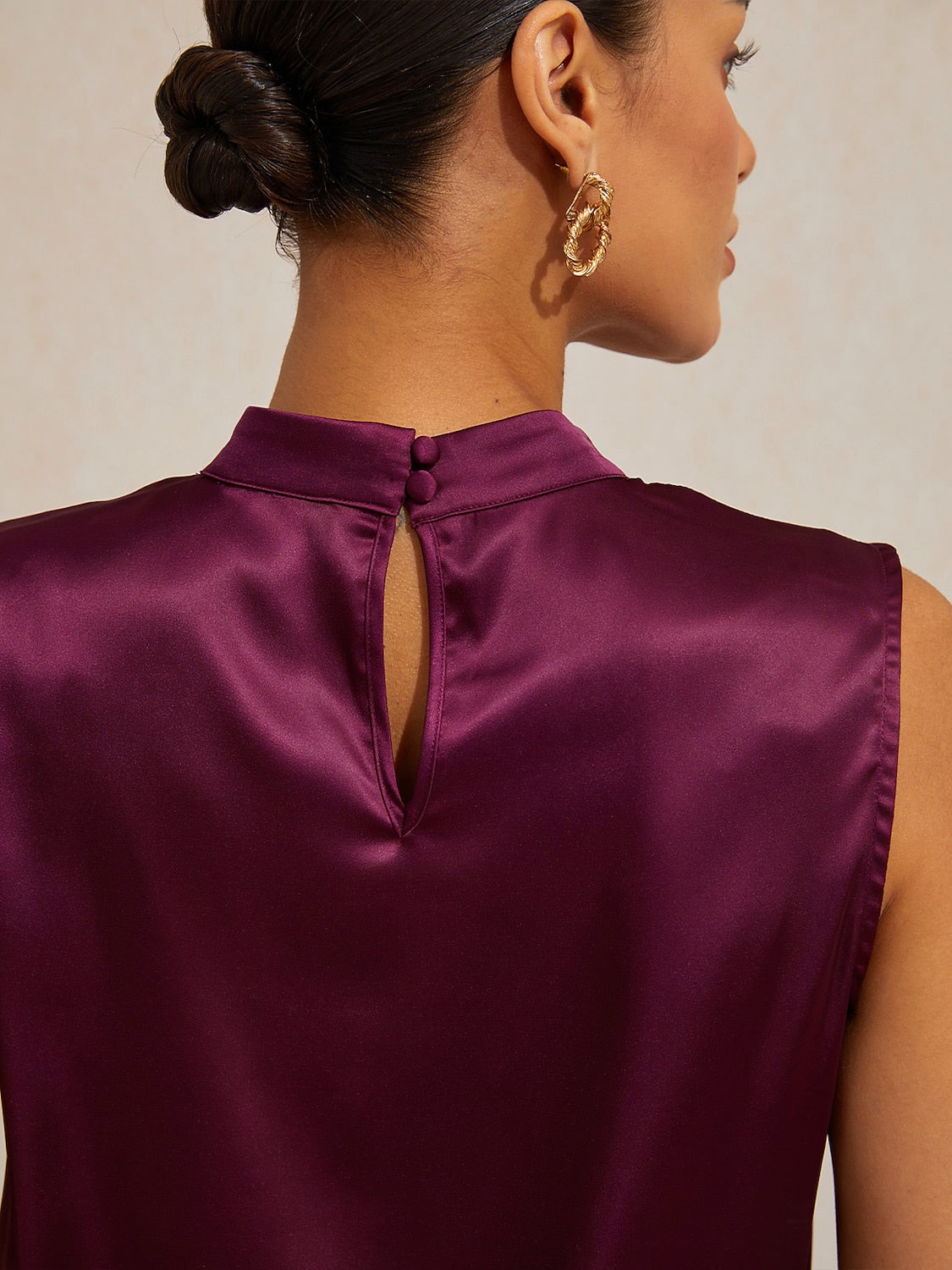 Burgundy Paisley Luxe Silky Satin Sleeveless Top