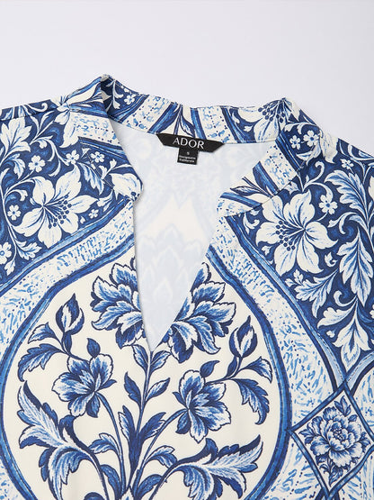 Azure Medallion Stretch Knit Midi Dress