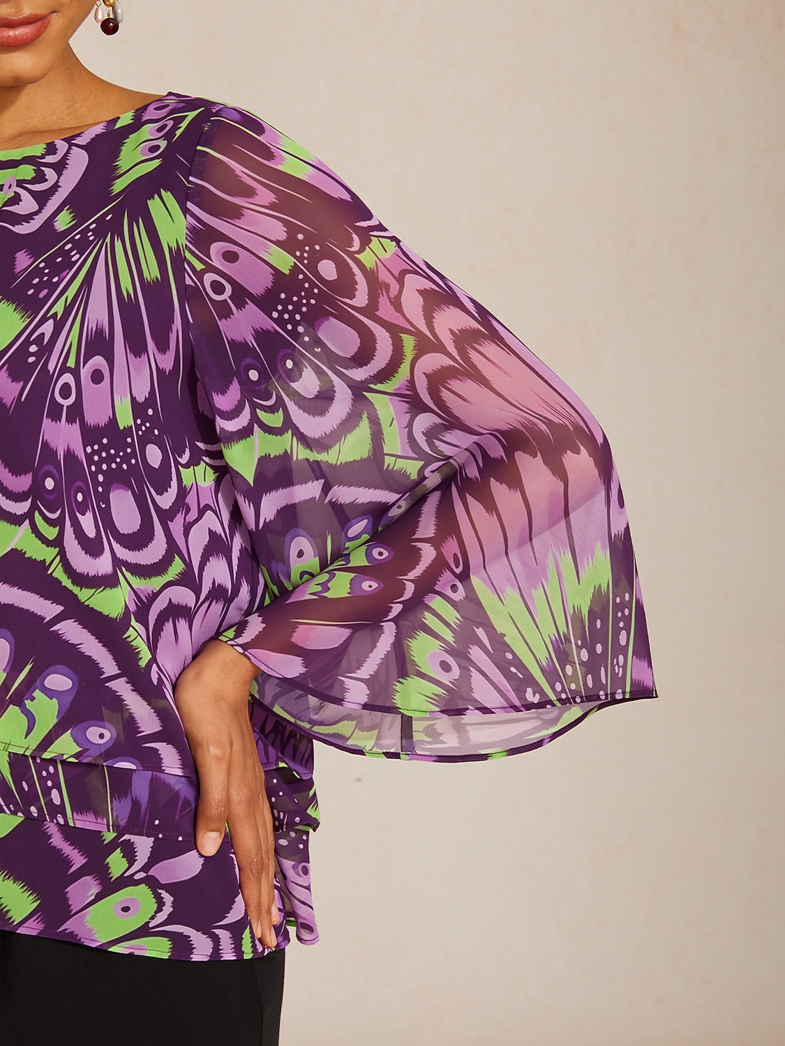 Jungle Butterfly Flowy Chiffon Blouse