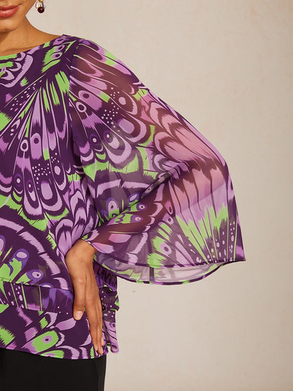 Jungle Butterfly Flowy Chiffon Blouse