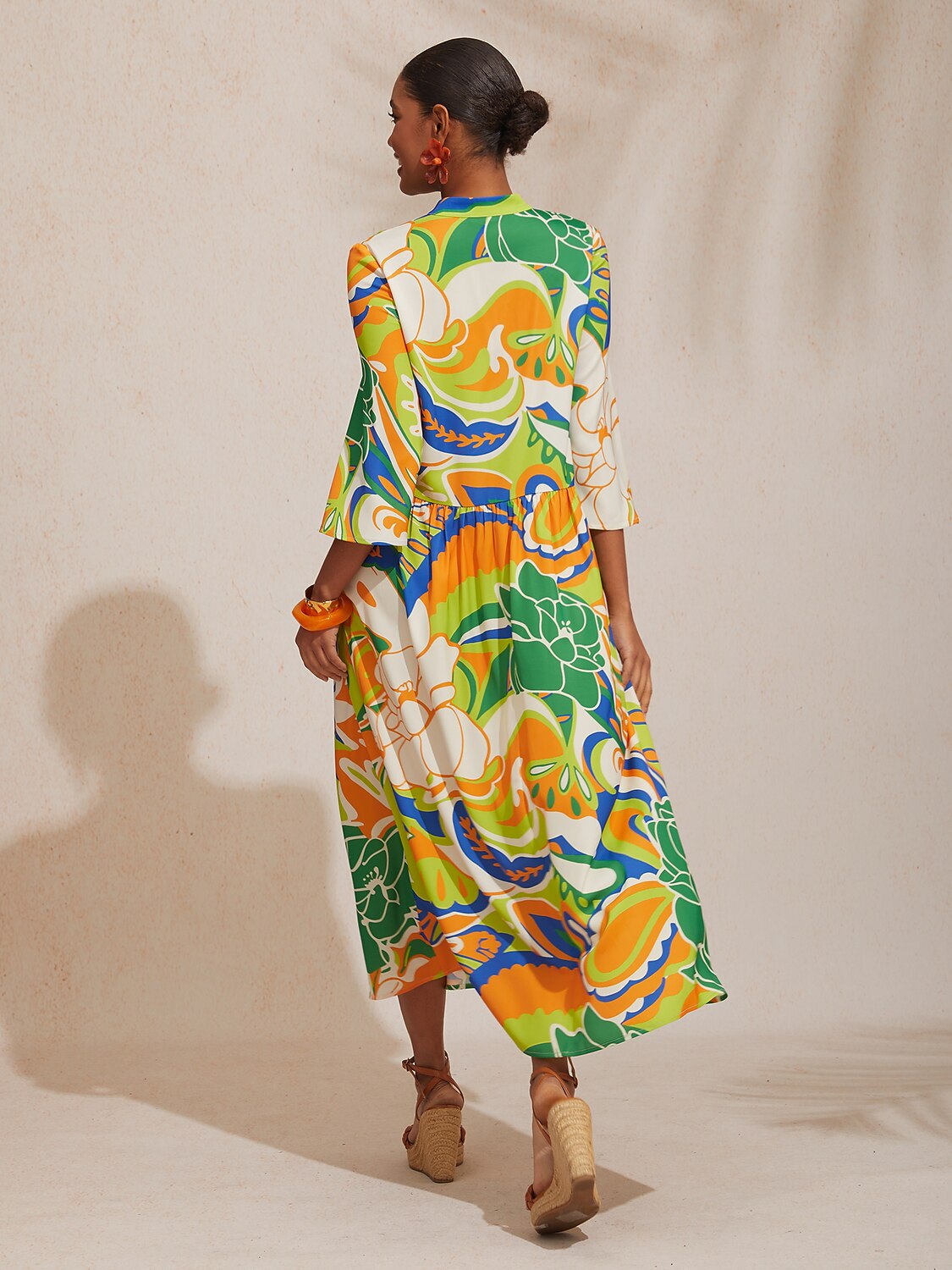 Abstract Azure Silky Satin Dot Maxi Dress