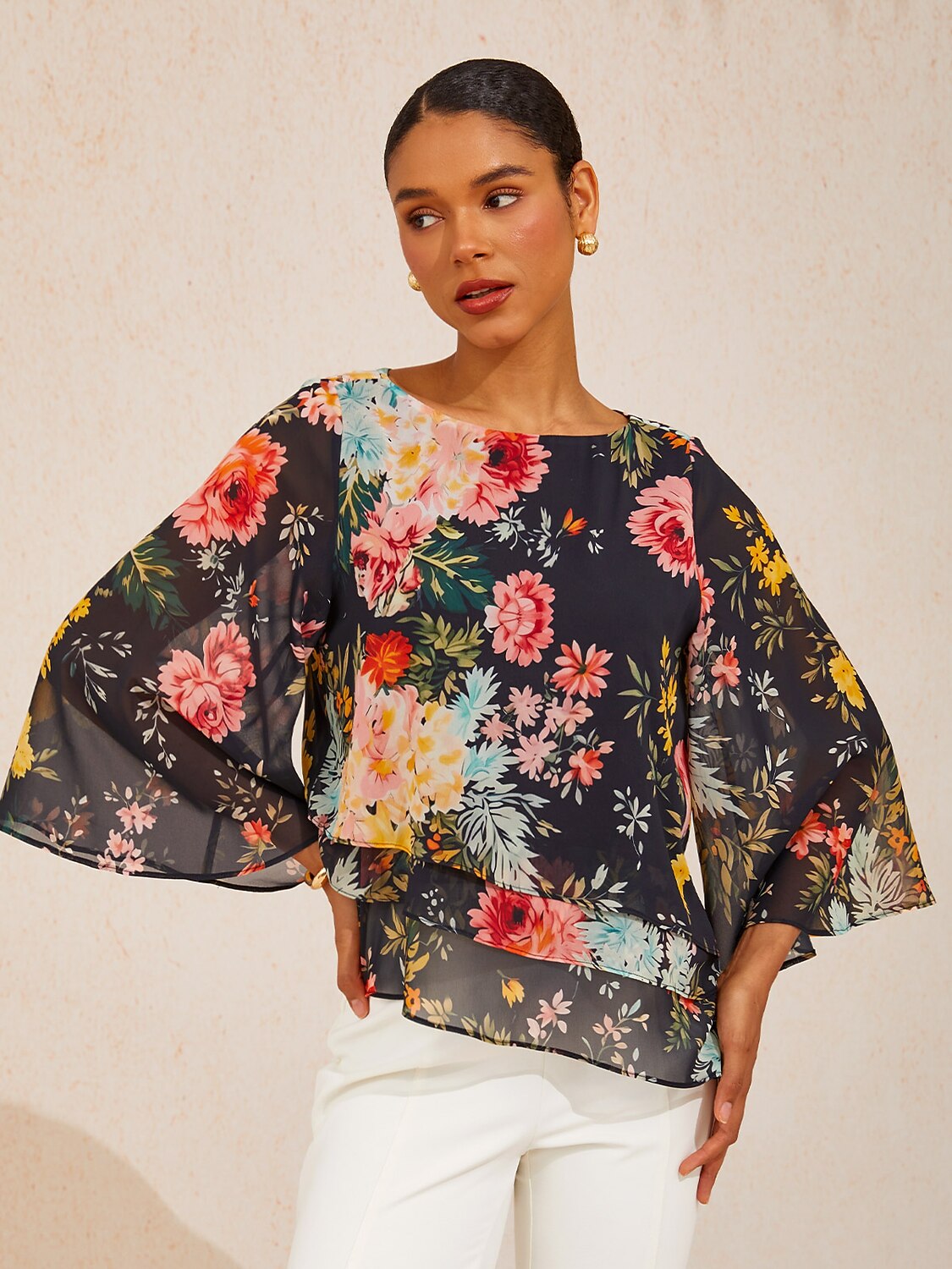 Moonlight Blossom Layered Chiffon Blouse