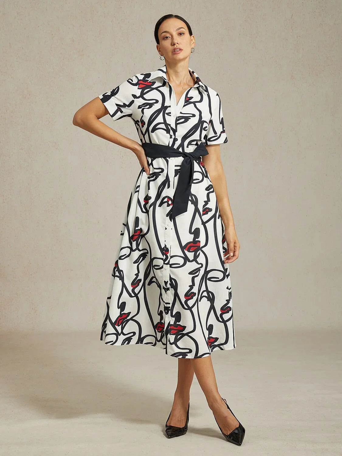 Abstract Art Short Sleeves Casual Shirt Dress