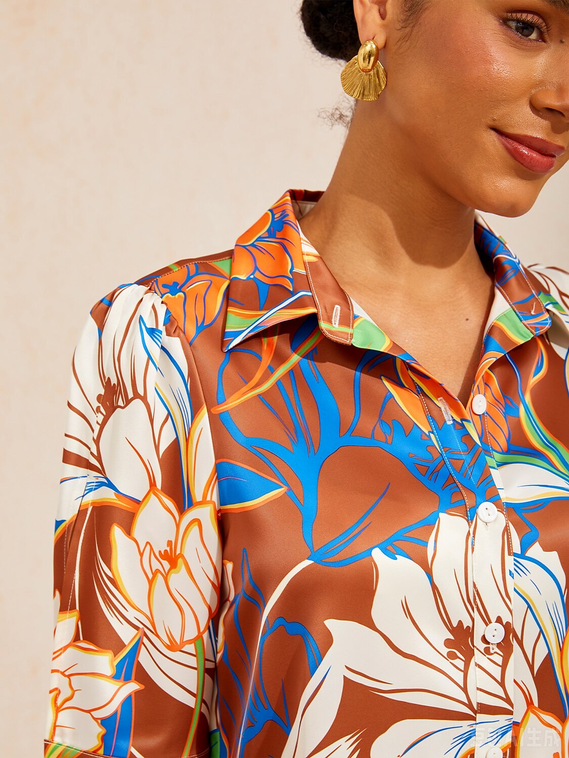 Desert Orchid Silky Satin Shirt Dress