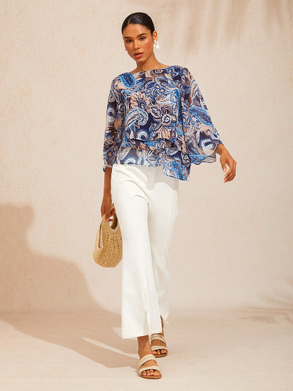 Ocean Paisley Flora Chiffon Layered Blouse