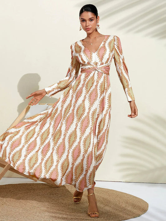 Elegant Satin Floral Print Maxi Dress