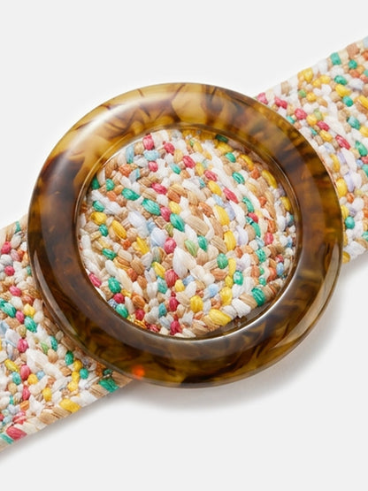 Colorful Stretch Straw Belt with Amber Buckle
