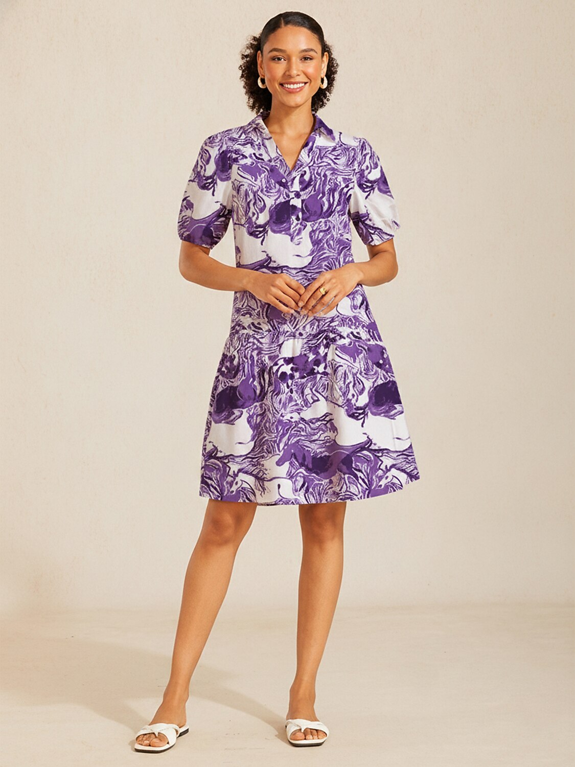 Graphic Art Mustang Linen Look Midi Dress